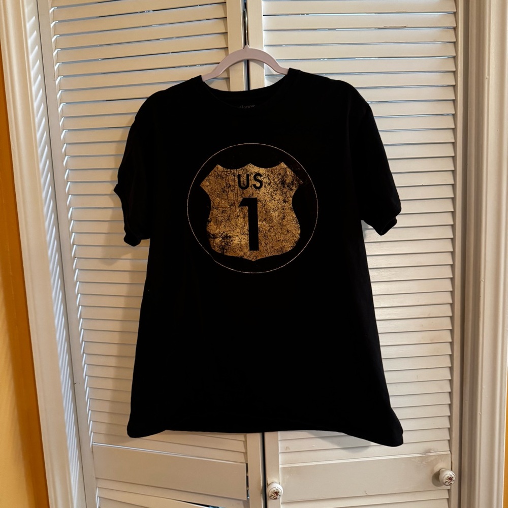 Hanes Black Short Sleeve Tee with Gold US 1 Shield Graphic